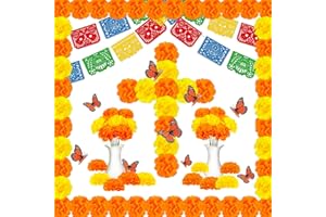 Eternity sky Dia De Los Muertos Decorations Wooden Cross Papel Picado Butterfly Marigold Day of The Dead Wall Hanging Decor Altar Ofrenda Remembrance Memorial Supplies