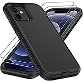 For iPhone 12 case & iPhone 12 Pro Case:3 in 1 Design & 14FT Military Grade Drop Protection with 2Pc HD Screen Protector,Shockproof/Dustproof/Drop Proof Case fo for iPhone 12/iPhone 12 Pro-Black