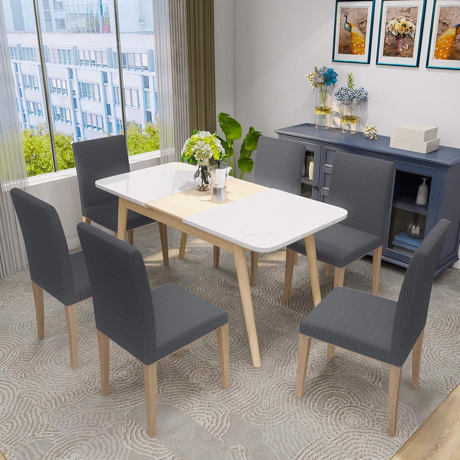 MAXIJIN Super Stretch Dining Room Chair Cover Jacquard Spandex Dining Parsons Chair Slipcover Removable Chair Protector Covers for Dining Room,Hotel,Kitchen,Ceremony (Light Grey - Image 3