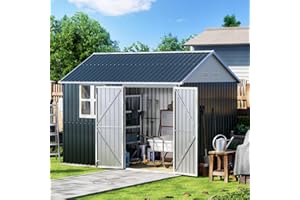 MistMo 10X8FT Outdoor Steel Storage Shed with Lockable Doors, One Window,Ideal for Garden, Backyard, Patio Storage