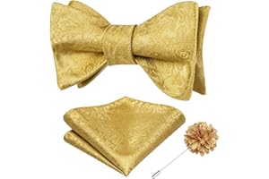 Dubulle Self Tie Bow Ties and Lapel Pin for Men Paisley Solid Mens Bowtie and Handkerchief Cufflinks Set Wedding