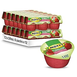 Mott's Unsweetened Strawberry Kiwi Applesauce, 3.9 oz cups, 6 Count (Pack of 12)