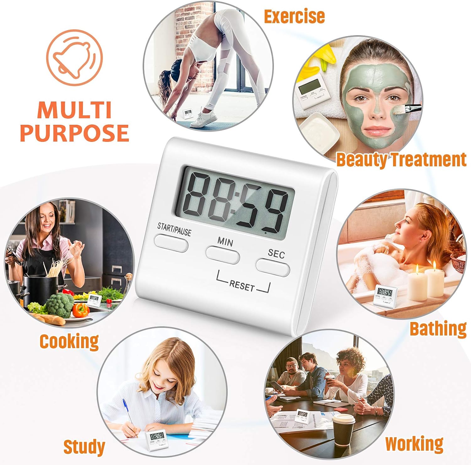 2 Pieces Digital Kitchen Countdown Timer White Kitchen Cooking Timer ...