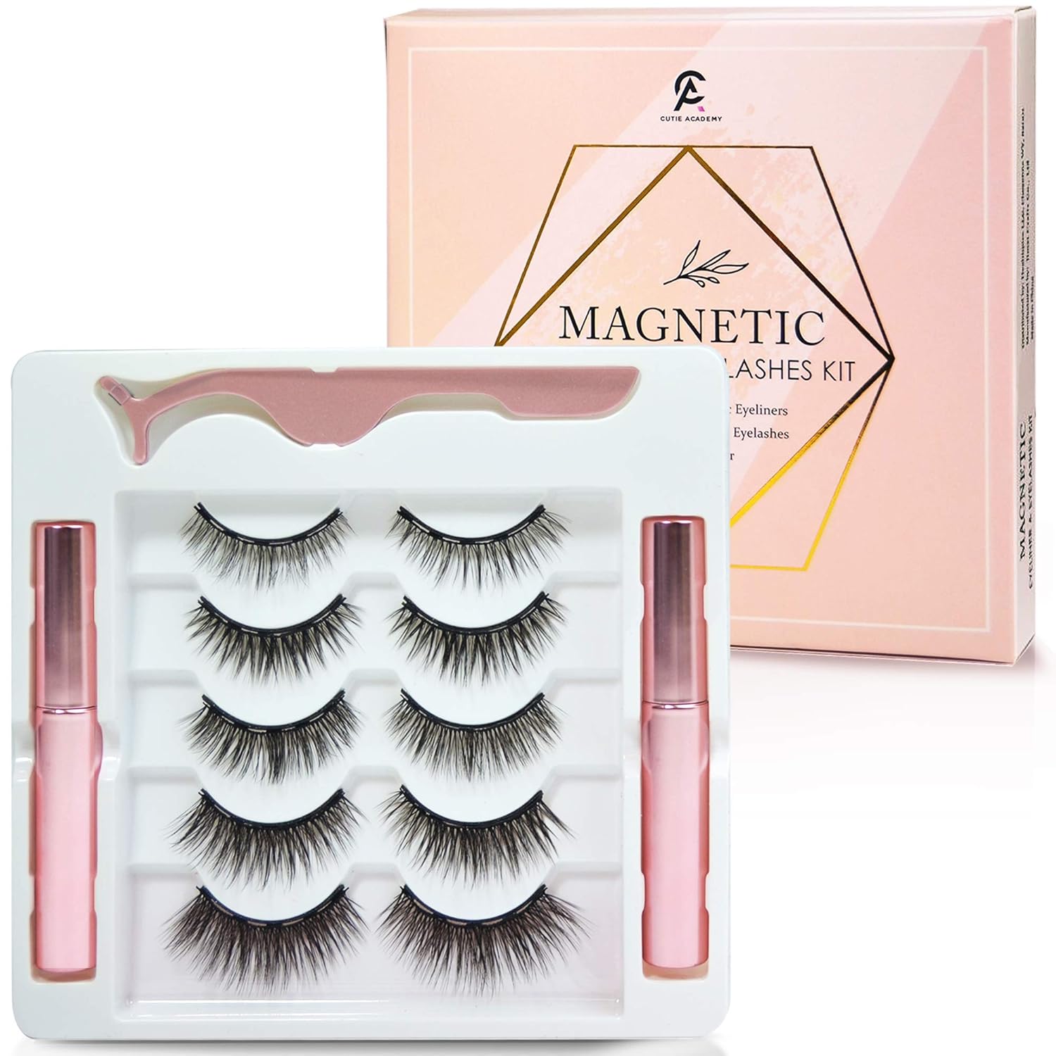 5 Pairs of Reusable Magnetic Eyelashes with 2 Magnetic Eyeliner Kit, 3D Magnetic Eyelashes Kit, No Glue Needed