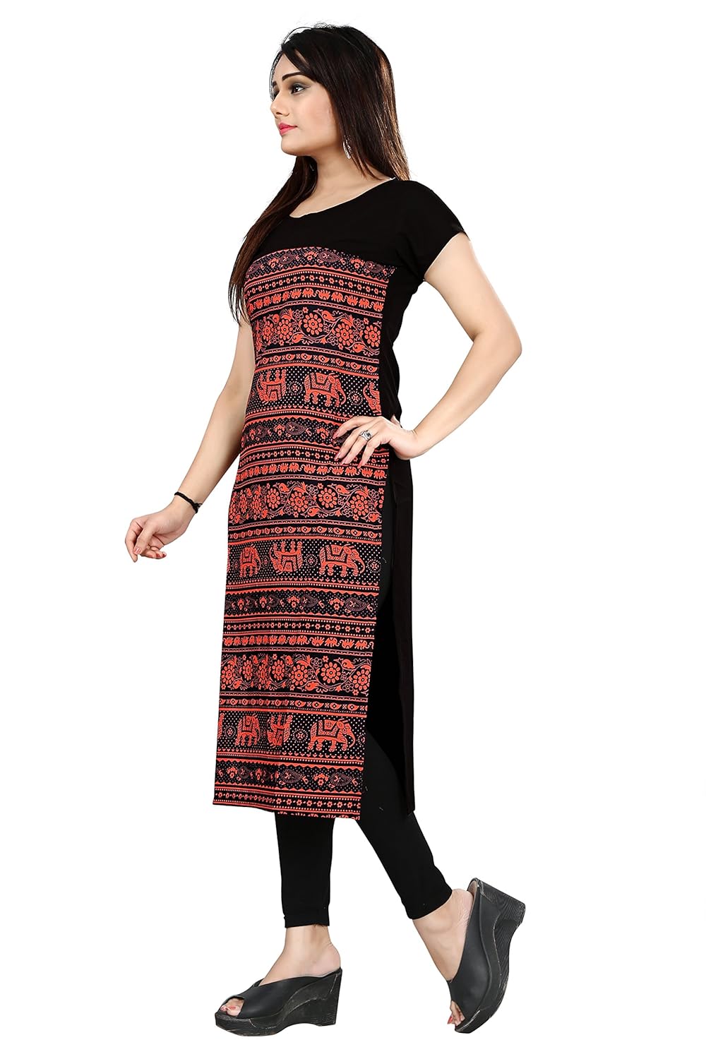 new ethnic 4 you woman's printed straight cut crepe kurti_efh072