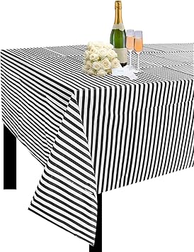 Lovely black and white striped tablecloth walmart Amazon Com Jinsey Plastic Black White Stripe Tablecloths 54 Inch X 108 3 Pack Kitchen Dining