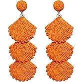 SELFWIMG Raffia Dangle Earrings for Women - Boho Statement Rattan Drop Jewelry with Shell Design, Lightweight Summer Beach Trendy Accessories