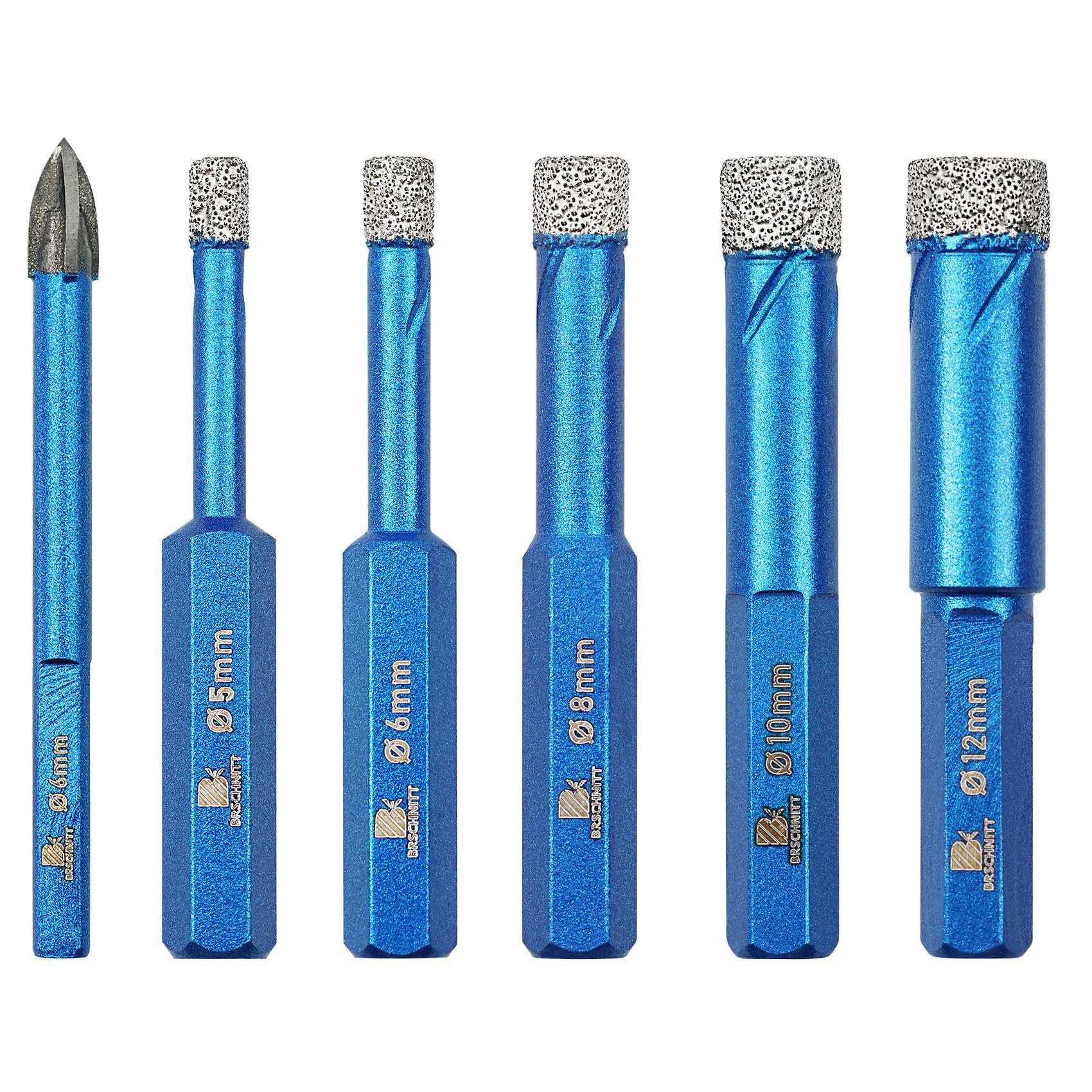 Diamond Drill Bit - BRSCHNITT 5/6/8/10/12+6mm Masonry Drill Bits Set for Porcelain Tile Ceramic Stone Granite Marble,Hex Shank Diamond Hole Saw Drill Bit(6pcs/pack)
