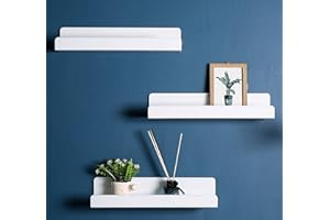 IEEK 15 Inch White Floating Wall Shelf,Modern Picture Display Ledge and Wall Book Shelves for Kids Room,Wall Storage Rack for Bedroom/Living Room/Office,Set of 3