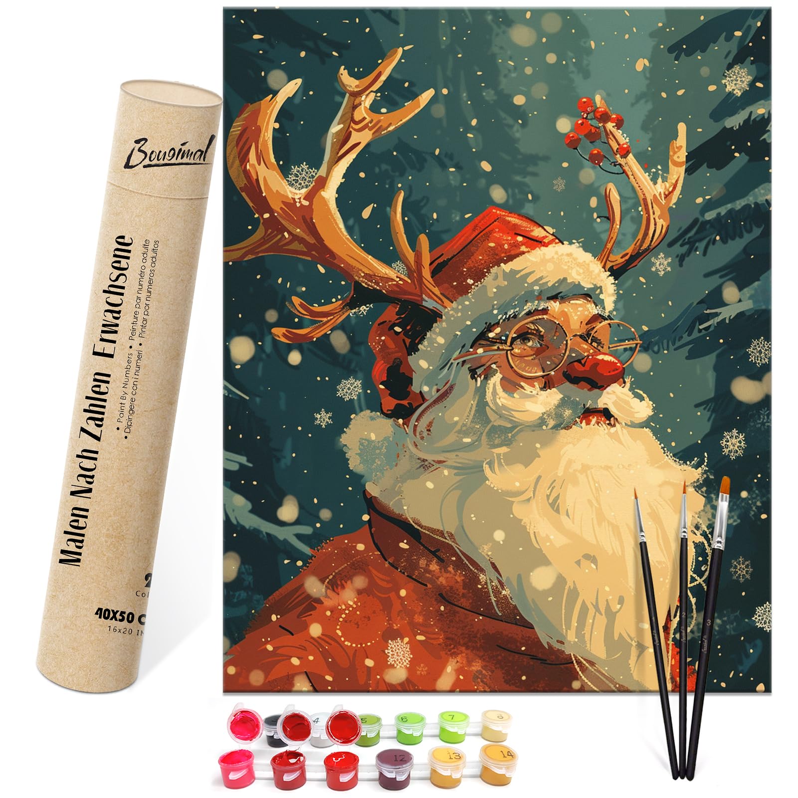 Bougimal Painting by Numbers Adults Without Frame Including Brush and Acrylic Santa Claus, 40 x 50 cm