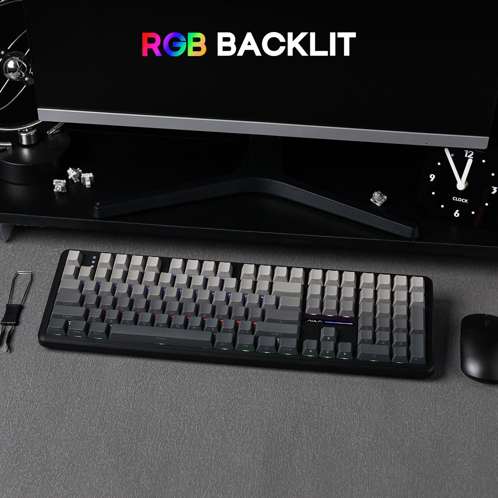 EPOMAKER AULA F108 Wireless Gaming Keyboard Full Size Mechanical Keyboard with 8000mAh Battery, 108 Hot Swappable Programmable Keys RGB Backlight for Mac/PC/Android Certified (Black Gradient, Graywood