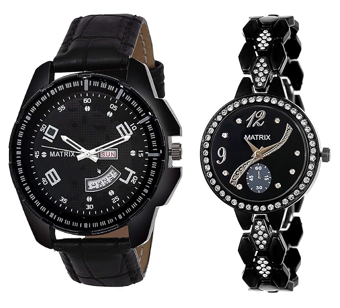Bae-Redux Collection Analogue Black Dial Day and Date Couple Watch