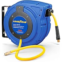 Goodyear Air Compressor Hose Reel Enclosed Retractable 3/8 in. x 50 ft. Hybrid Polymer Hose, Max. 300PSI