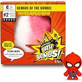 COSMETICS STORIES Bath Bombs with Toys Inside for Kids, Superhero Surprise | Red Titan organic kids bath bombs and bath toys with vibrant colors, scents and gentle, mess-free fizz; birthday gift