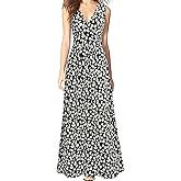WOOSEA Women Sleeveless Deep V Neck Loose Plain Long Maxi Casual Dress