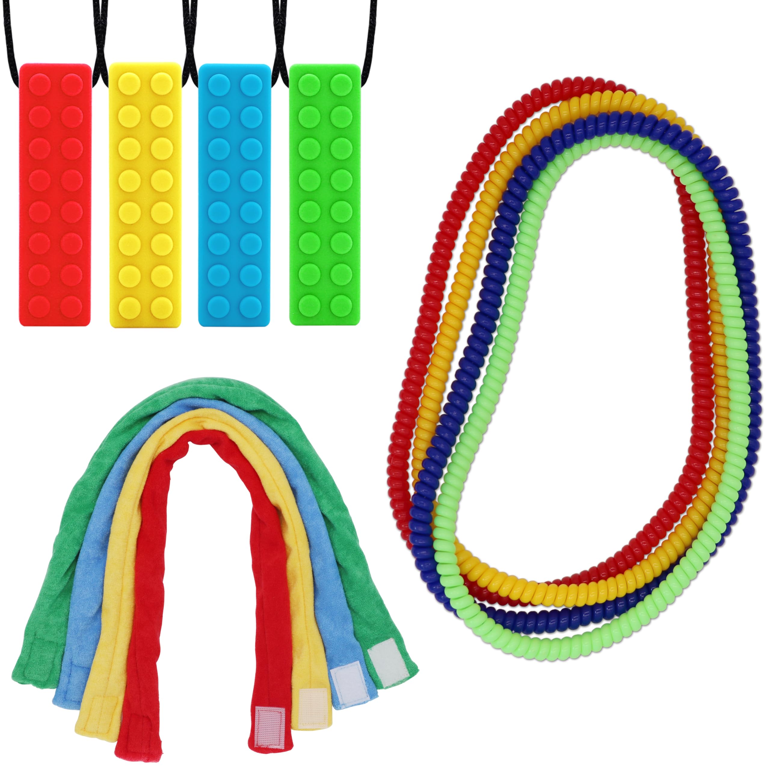 Photo 1 of Sensory Chew Necklaces 12 Pack, Stretchy Chewy Necklace Sensory Toys for Kids with Autism, ADHD, Biting, Teething Needs, Silicone Blocks Chewing Toys for Boys Girls Adults Reduce Anxiety Fidget
