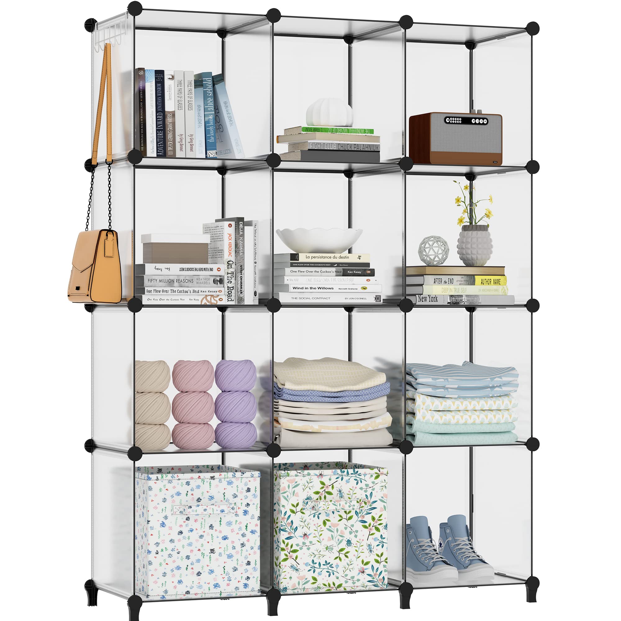 HOMIDEC Cube Bookcase, 12 Cube Storage Unit Bookshelf Storage Cube Organiser Multi-Use DIY Storage Cube Shelf for Books, Toys, Clothes, Tools