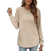 OFEEFAN Womens Sweatshirt Crewneck Long Sleeve Shirts High Low Tops Curved Hem
