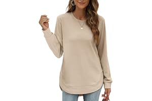 OFEEFAN Womens Sweatshirt Crewneck Long Sleeve Shirts High Low Tops Curved Hem