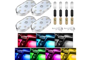 VVAG 4 PCS Car LED Lights for Car Interior, 7 Colors Magnetic USB Wireless LED Lights with Bright LED Lamp Beads, Portable Touch Rechargeable LED Interior Auto Lights for Car Decor