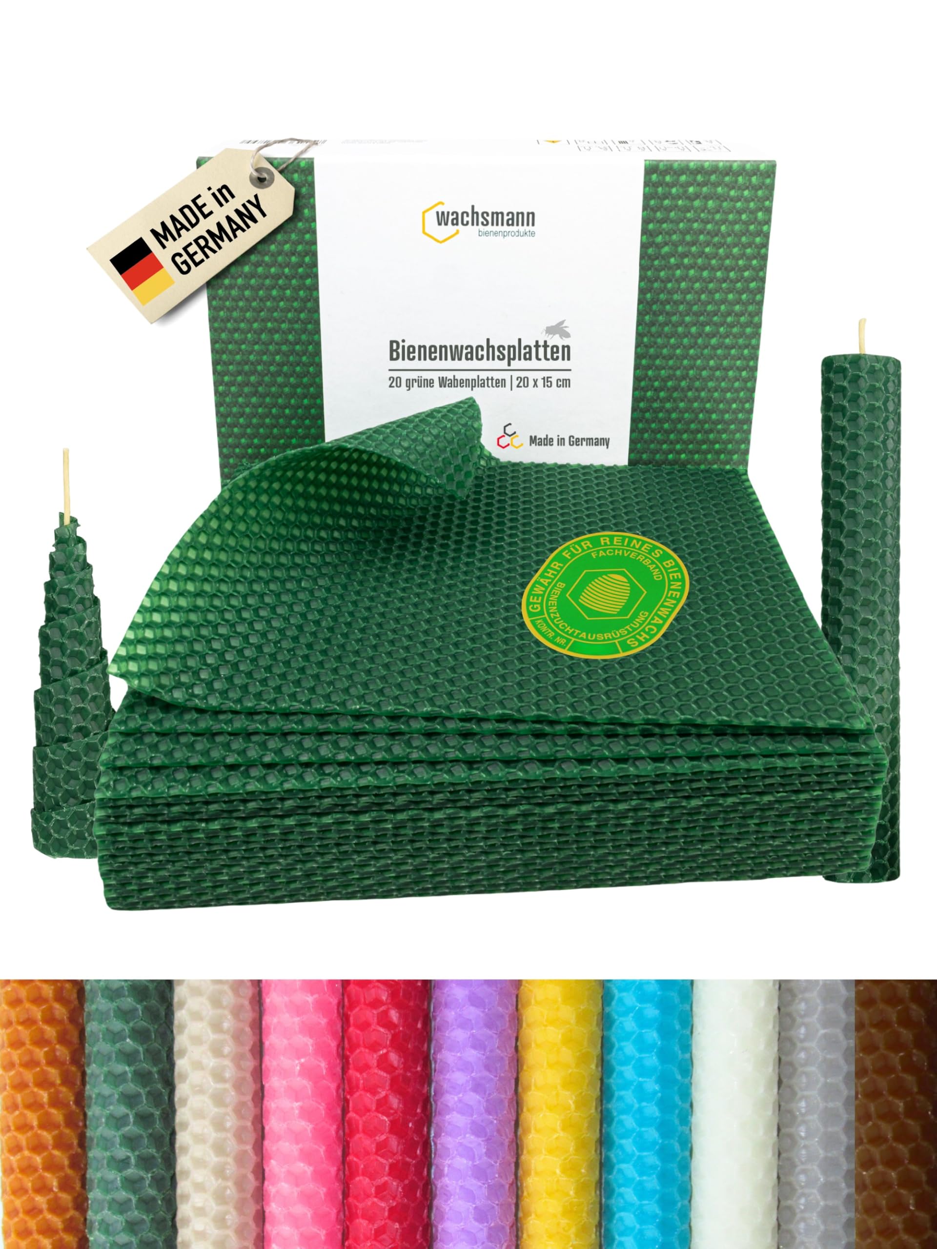 Wachsmann Pure Beeswax - Certified Made in Germany | 20 Beeswax Sheets 20 x 15 cm | Wonderful Fragrance | DIY Beeswax Candles Make Your Own