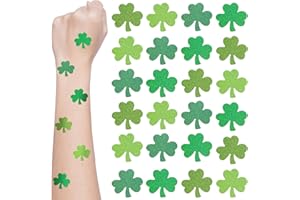 LANDHOOW 240 Pcs St. Patrick's Day Tattoos Temporary for Kids Glitter Shamrock Tattoos Solid Color Shamrock Lucky Three-Leaf Shamrock Tattoos Apparel Accessories for Shamrock Party Decor Accessories
