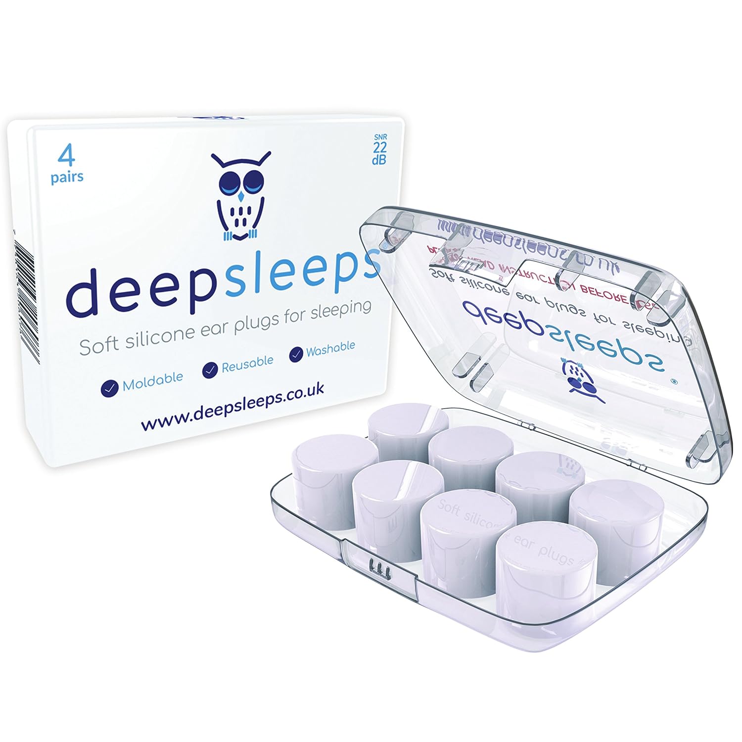 Ear Plugs for Sleeping by Deep Sleeps (4 Pairs) Reusable & Custom Fit