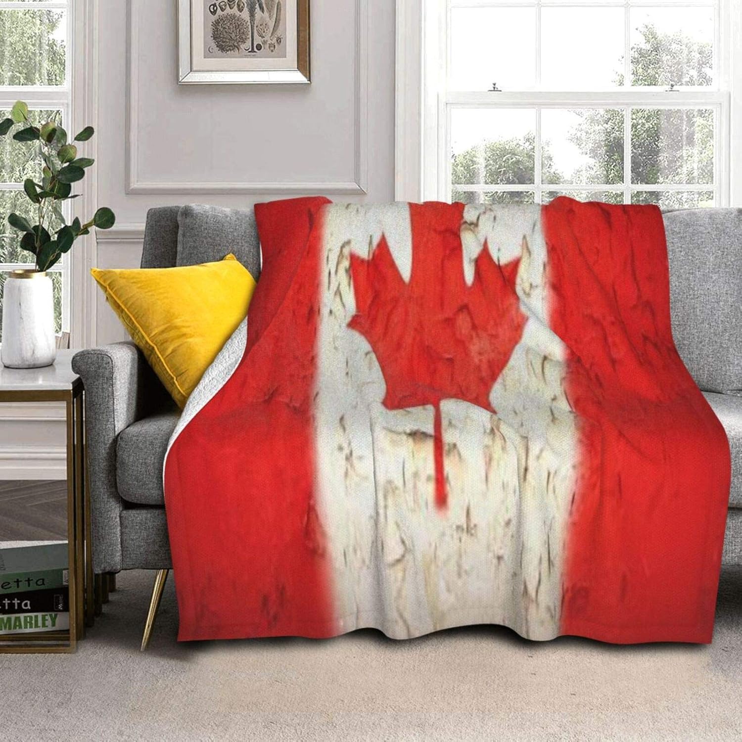 Vintage Effect Canadian Flag Throw Blanket, DoubleSided