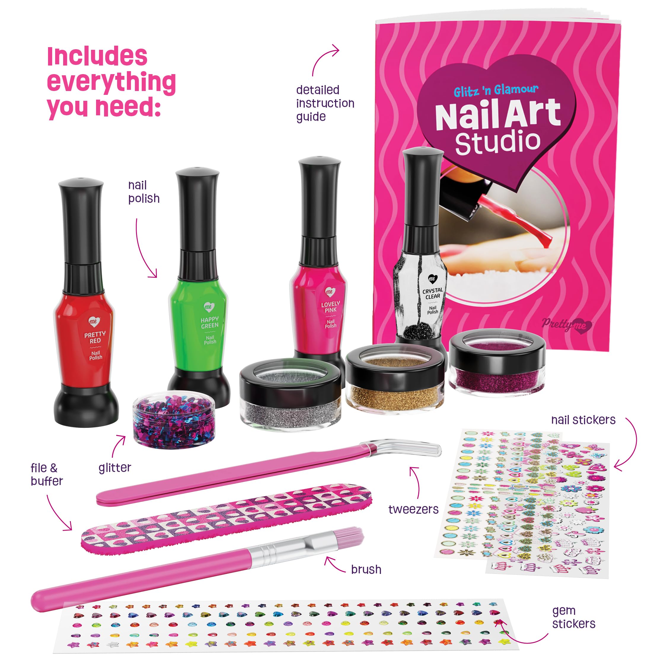 Nail Art Studio for Girls - Birthday Gift - Nail Polish Kit for Kids Ages 7-12 Years Old - Girl Gifts Ideas - Gift Set - Girly Stuff - Polish, Pens, Glitter, Stickers, Gems, Filer - 8 9 10 11 12 Year