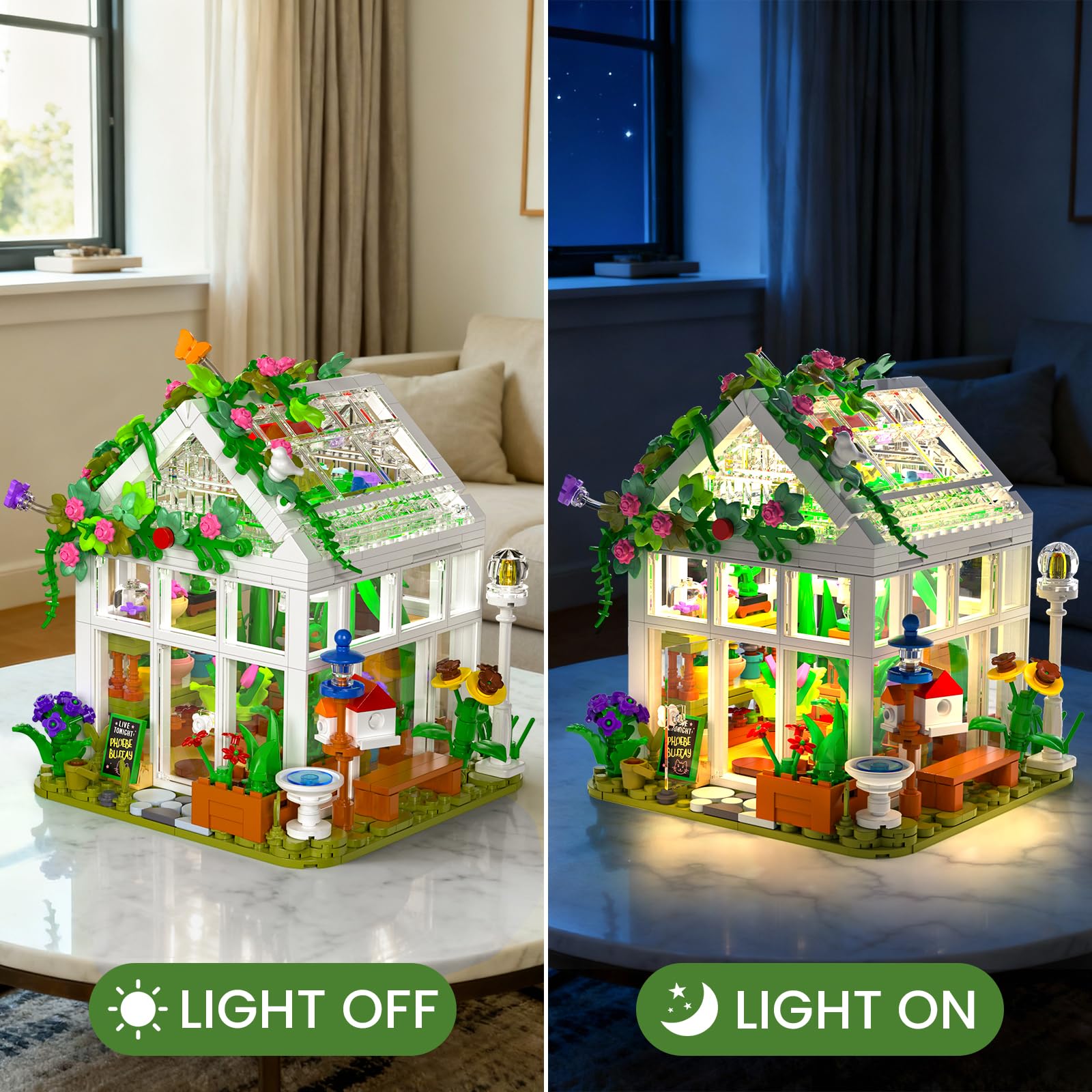 Flubecrux Blumenhaus-Bausatz mit LED Licht, 779pcs Blumenhaus Bausteine Spielzeug, Klemmbausteine Haus, EIN kreatives Geschenk für Mädchen und Jungen gleichermaßen 2