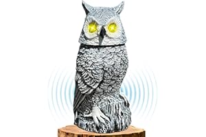 Ugold Solar Powered Snow Owl with Glowing Eyes, Rotatable Head, Realistic Hoots, Detection and Silent Mode, Garden Sculpture,