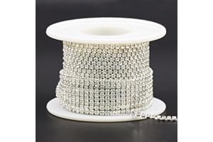 JEGOYER 10 Yards 2MM Crystal Rhinestone Trim Close Chain, Diamond Claw Cup Chain Roll for Sewing Crafts Ideal Wedding Party DIY Decoration (2.0mm, Silver)