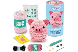 Craftwiz Crochet Kit for Beginners - Amigurumi Crochet Kit for Beginners Adults and Kids - Craft Amigurumi Animals with Easy to use Crochet Yarn and Step-by-Step Video Tutorials - Snuff The Piggy