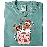 Comfort Colors® Retro Merry Christmas T-Shirt, Merry and Bright Festive Holiday Outfit, Cute Family Xmas Gift