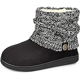 FamilyFairy Women's Woolen Yarn Knit Bootie Slippers Comfy Warm Plush Fleece Memory Foam House Shoes for Indoor Outdoor