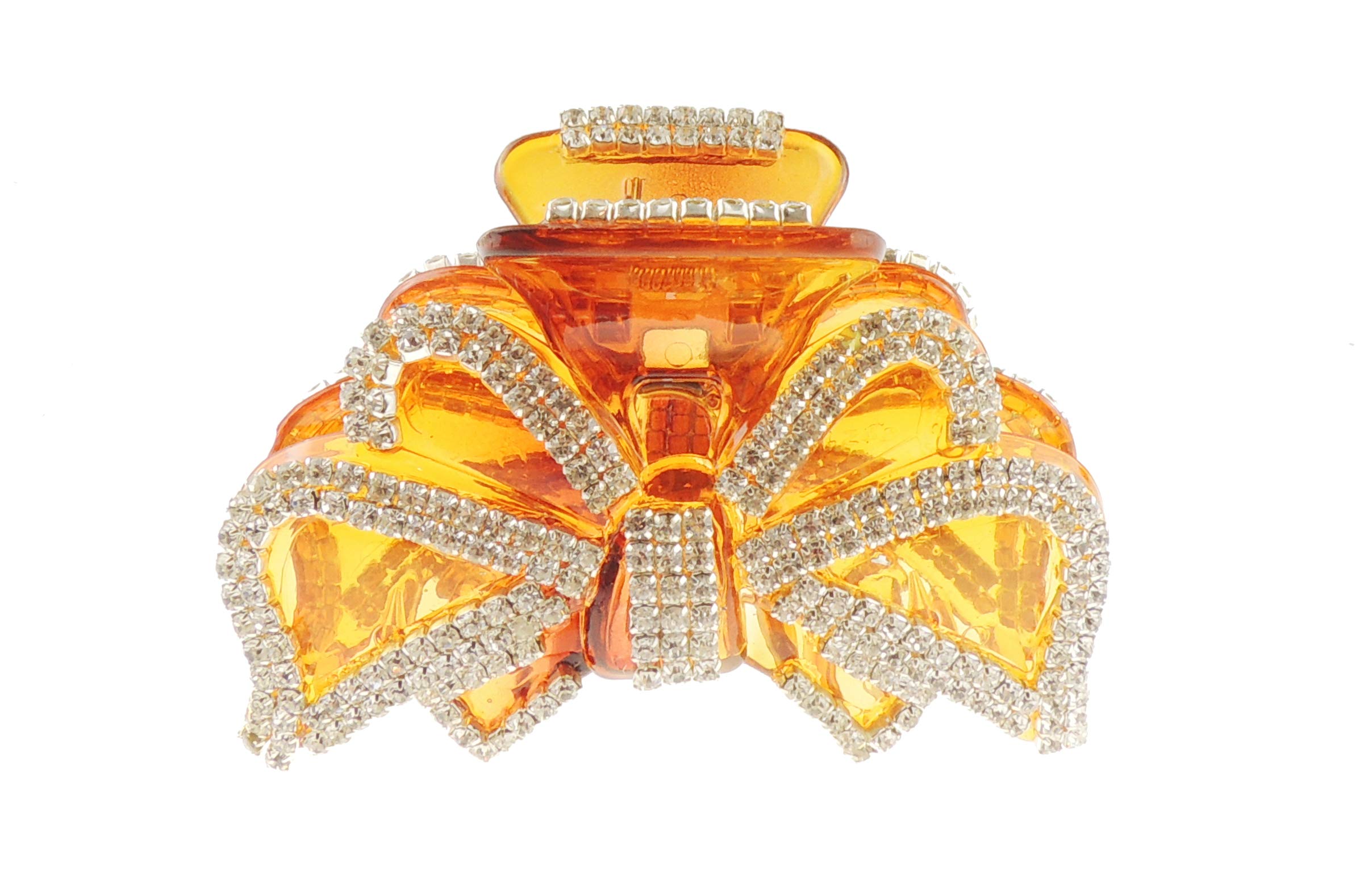 Extra Sparkly Women Girls Crystal Diamante Rhinestone Gems Bridal Wedding Evening Party Styling Fine Thin Hair Accessories Butterfly Claw Jaw Clip Octopus Clamp Grip 8cm Bow (Brown)