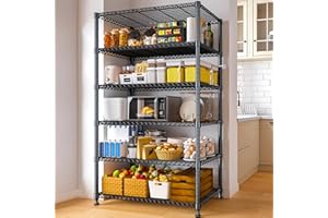REIBII 75" H Metal Shelving 6-Tier Storage Shelf Adjustable Kitchen Shelf Wire Shelving Unit Detachable Storage Rack for Kitchen Laundry Living Room Heavy Duty Metal Shelf 75" X35" X14"