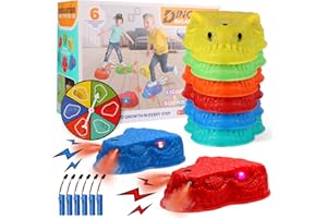FIIOEOY 6 Pcs Dinosaur Stepping Stones for Kids, Light up Mist Spray & Roaring Non-Slip Balance Stepping Stones with 6 Rechargeable Batteries, Indoor & Outdoor Toys for Toddlers Ages 3-5