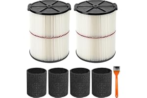 ATXKXE 2 Pack 38754 Replacement Filters Fit for Craftsman CMXZVBE38754 fit 5-20 Gallon shop vacuum with 4 Pack Foam Sleeves and 1 Pack Brush