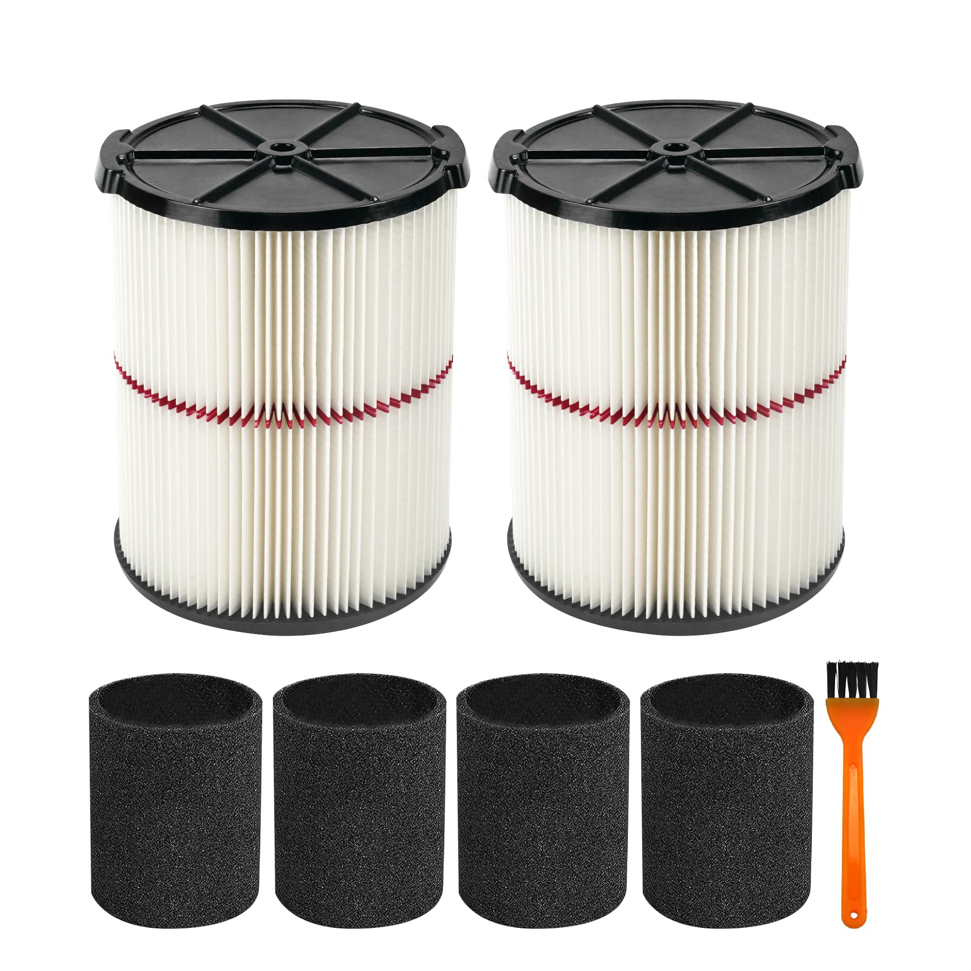 Photo 1 of 2 Pack 38754 Replacement Filters Fit for Craftsman CMXZVBE38754 fit 5-20 Gallon shop vacuum with 4 Pack Foam Sleeves and 1 Pack Brush