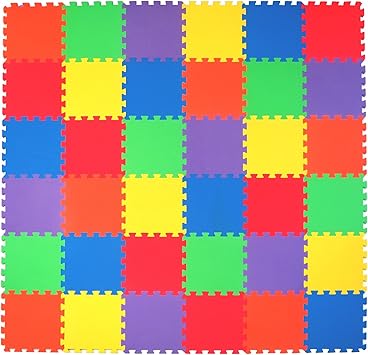Non Toxic Extra Thick 36 Piece Children Play Mat Comfortable Cushiony Foam Floor Puzzle Mat, 6 Vibrant Colors