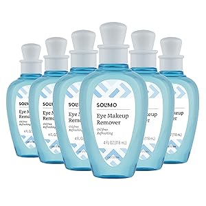 Amazon Brand - Solimo Oil-Free Eye Makeup Remover, 4 Fluid Ounce (Pack of 6)