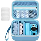 Kids Instant Print Camera Case for Dylanto for ESOXOFFORE for DUDUDRAGON | 3 Paper Rolls Included, Mesh Pocket, Shoulder Strap, Thermal Paper Storage, Case Only, For Kids Families &amp; Trips, Blue