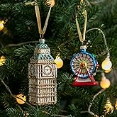 Amanman Glass Christmas Ornaments, 2Pack Big Ben and London Eye Ornaments for Christmas Tree Blown Glass Ornaments for Christmas Tree Decorations