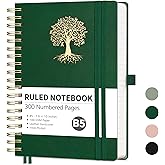 RETTACY Spiral Journal Notebook, 300 Numbered Pages, B5 Medium Size (7.6'' x 10''), for Men & Women, Journaling, Writing, Work & Office, Leather Hardcover, 100 GSM Thick Paper (Dark Green)