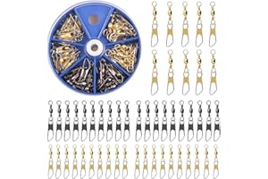 AGOOL Barrel Swivel Snap Kit - 50pcs Barrel Swivels with Safety Snaps High Strength Fishing Quick Connect Snap Swivels with Solid Ring Fishing Tackle Accessories Box Kit Size 4#,6#,8#,10#,12#,14#