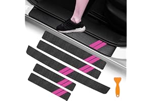 YOSRTER 5PCS Door Sill Guard Decoration Stickers for Dodge Charger Challenger Durango Journey Universal Fit to All Dodge Cars Fiber Leather Door Sill Protector（Pink Trim）