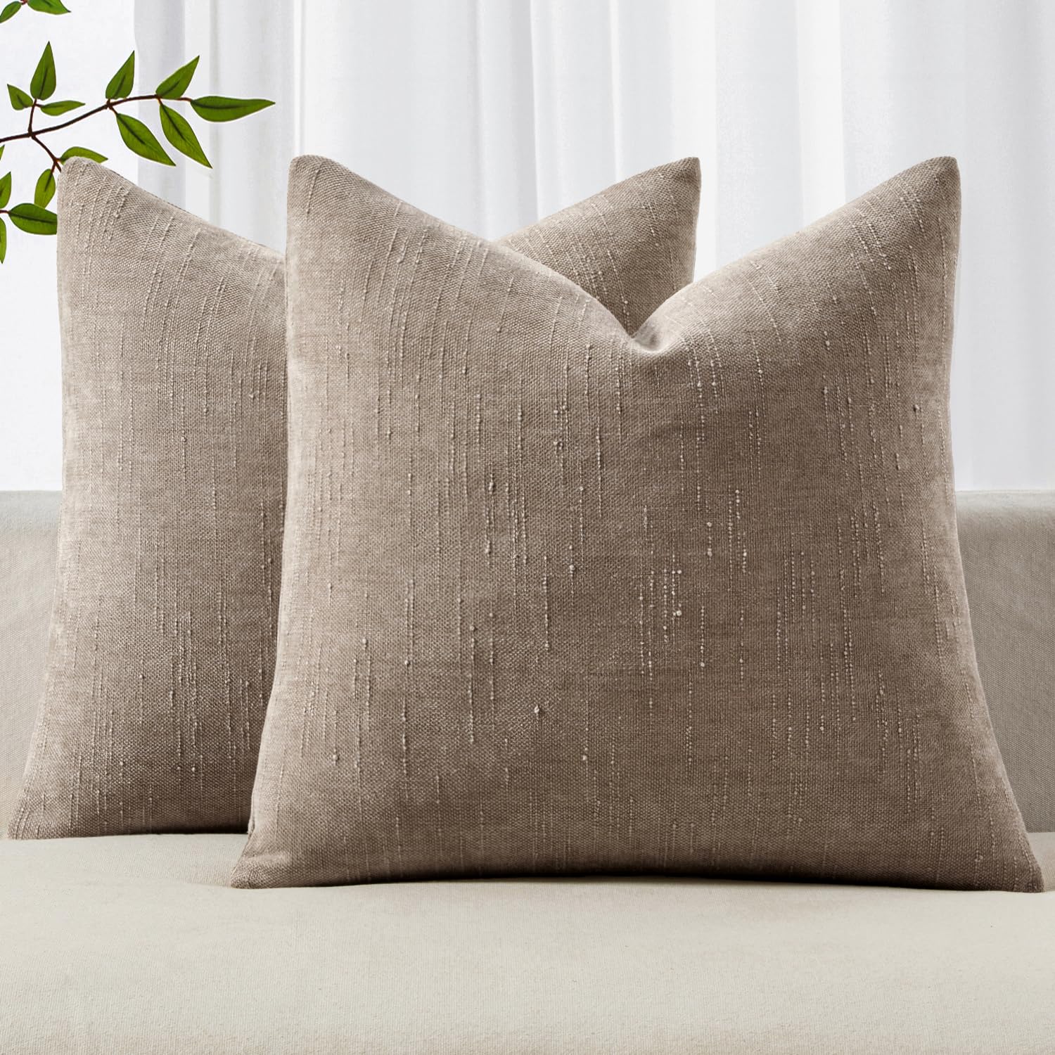 Photo 1 of MIULEE Pack of 2 Decorative Throw Pillow Covers Soft Chenille Throw Pillows Solid Textured Cushion Covers for Couch Sofa Bedroom Living Room 20x20 Inch,Light Taupe