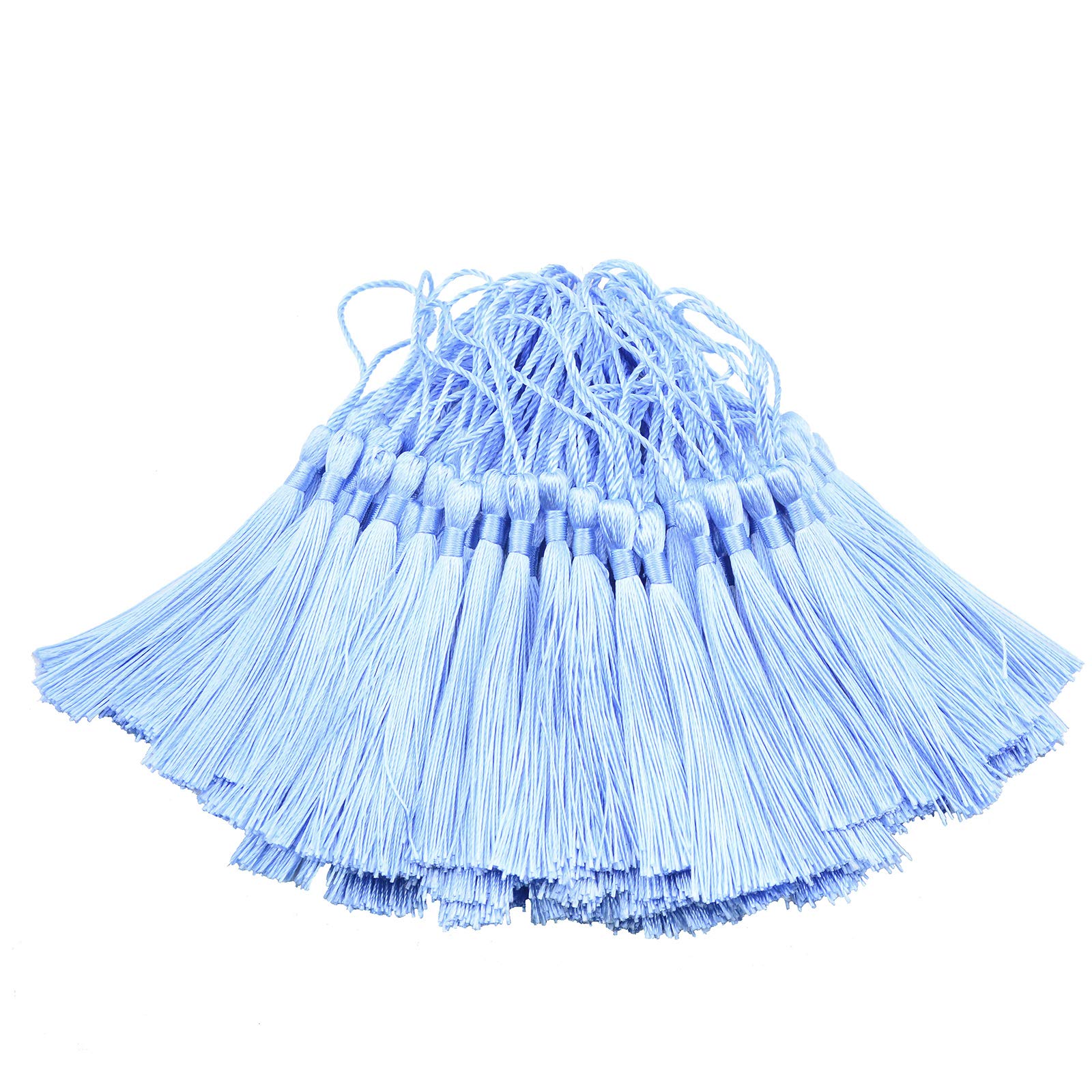 100pcs 13cm/5 Inch Silky Floss bookmark Tassels with 2-Inch Cord Loop and Small Chinese Knot for Jewelry Making, Souvenir, Bookmarks, DIY Craft Accessory (Sky Blue)