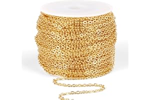 CADIKEZ [66 Feet/ 20M] 18K Gold Plated Stainless Steel Chain Bulk, 2mm 304 Stainless Steel Chains Flat Cable Link Chain Bulk for Jewelry Making DIY Craft